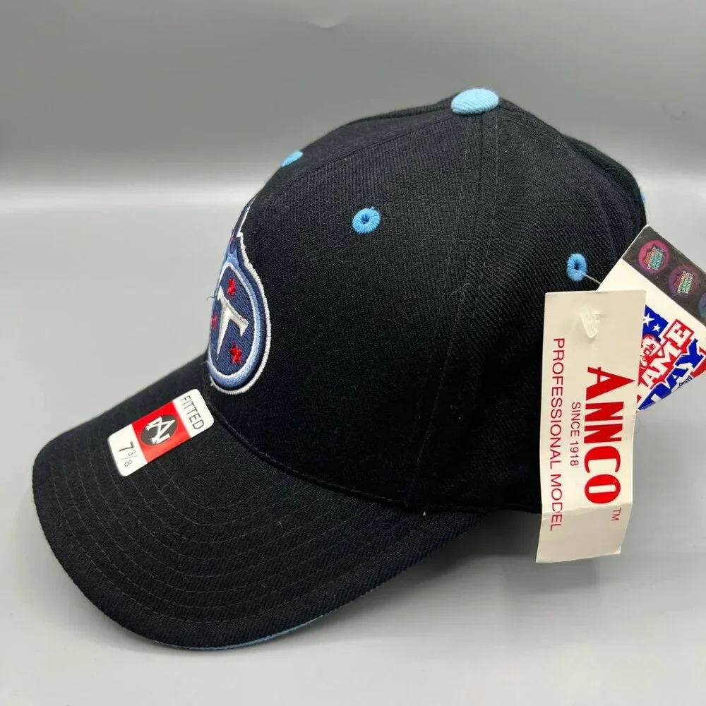 Tennessee Titans Hat‎ Men 7 3/8 Black Embroidered Logo Annco NFL Fitted Cap New